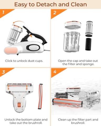 JIGOO Bed Vacuum Cleaner with Dust Sensor, Mattress Vacuum Cleaner with UV & Ultrasonic and High Heating, 13Kpa Suction 500W Powerful Double-Cup Handheld Vacuums (J300, Corded) - Image 6