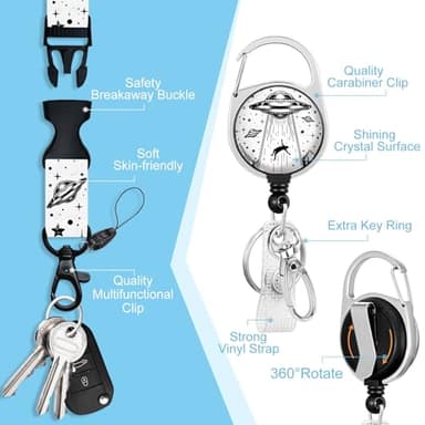 Piefly Lanyards for Id Badges, Badge Holder with Retractable Badge Reel Clip, Art UFO Night Work Card Name Tag Keychain Lanyard Vertical ID Card Protector for Women Nurse Doctor Teacher Student - Image 4