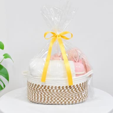 ABenkle Small Basket, 12"x 8" x 5" Cute Small Woven Basket, Rope Room Shelf Storage Basket, Cat Dog Toys Basket Chest Box, Decorative Empty Gift Basket with Handles - Image 3