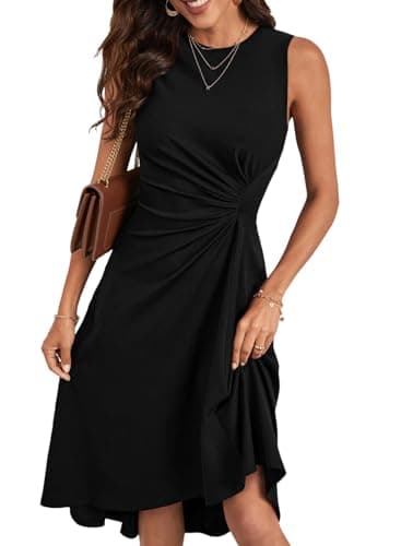 Happy Sailed Women's Cocktail Dresses Summer Sleeveless Crew Neck High Waist Pleated Ruched Waist Slim Fit A Line Wedding Guest Cocktail Party Dress Black Medium - Image 1