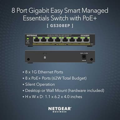 NETGEAR 8 Port PoE Gigabit Ethernet Easy Smart Managed Essentials Switch (GS308EP) - with 8 x PoE+ @ 62W, Desktop or Wall Mount - Image 2