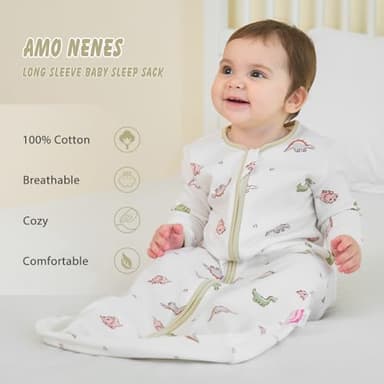 amo nenes Baby Sleep Sack 6-12 Months Long Sleeve Wearable Blanket 0.5 Tog, 2 Pack 100% Cotton Infant Sleeping Sack 2-Way Zipper Sleep Sack, Dinosaurs(Medium) - Image 2