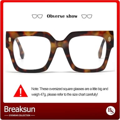 Breaksun Fashion Oversized Blue Light Blocking Glasses for Women Men Trendy Big Square Frame Computer Eyeglasses (Black+Tortoise) - Image 6
