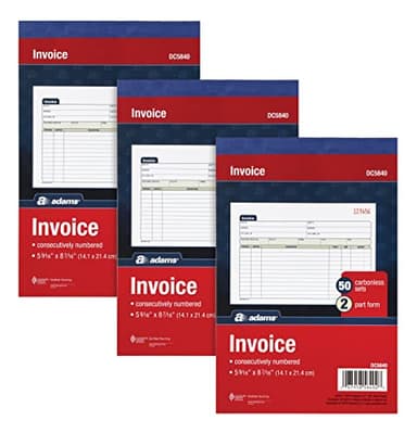 Adams Invoice Book 3 Pack, 2 Part Carbonless Invoices, Horizontal Sales Slip, 5-9/16 x 8-7/16 Inches, 50 Sets per Book (DC5840-3) - Image 1