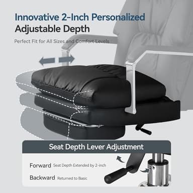 OKUP Reclining Office Chair with Footrest - 25.6" Wide Seat & Adjustable Seat Depth, Big and Tall High Back Leather Executive Home Office Desk Chair 400lbs, Black - Image 4