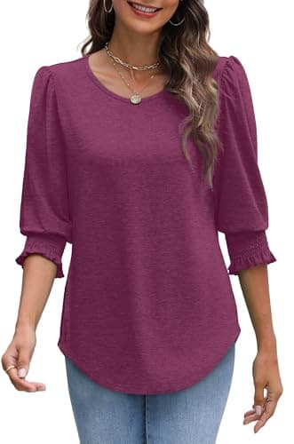 Womens Blouses Dressy Casual Short Sleeve Shirts for Women Women's Tops 3/4 Sleeve Business Casual Tops for Women 2XL - Image 4