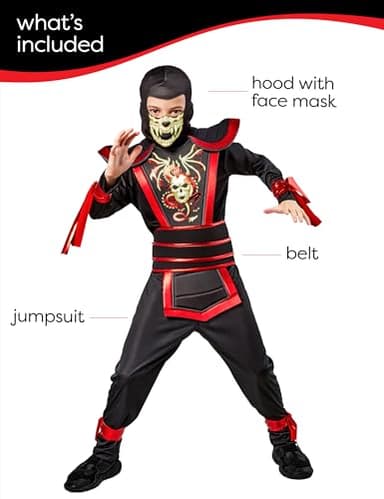 Rubies Ninja Light Warrior Glow In The Dark Costume Jumpsuit and Hood for Kids Boys, Small for Themed Parties and Halloween - Image 2