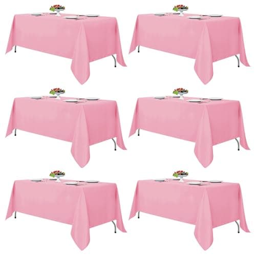 Fitable Pink Rectangle Tablecloths for 6 Foot Tables, 6 Pack - 70 x 108 Inches - Stain Resistant and Washable Table Clothes, Polyester Fabric Table Covers for Wedding, Party, Banquet, Buffect - Image 1