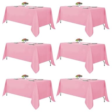 Fitable Pink Rectangle Tablecloths for 6 Foot Tables, 6 Pack - 70 x 108 Inches - Stain Resistant and Washable Table Clothes, Polyester Fabric Table Covers for Wedding, Party, Banquet, Buffect - Image 1