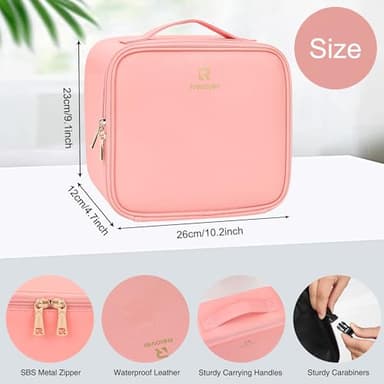 Relavel Travel Makeup Bag With LED Mirror Portable Travel Makeup Organizer 3 Color Adjustable Brightness Waterproof Cosmetic Train Case with Removable Dividers Makeup Storage for Women, Pink - Image 2