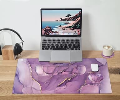 Large Keyboard Mouse Pad Set, Extended Mouse Pad+Keyboard Wrist Rest Support, Memory Foam Ergonomic Easy Typing, 4Pcs (35.4×15.7 in) Desk Pad Set for Home Office Study Game - Purple - Image 6