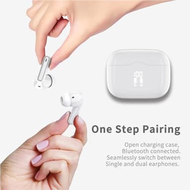 Wireless Earbuds, Bluetooth 5.4 Headphones in Ear with 4 ENC Noise Cancelling Mic, New Wireless Earphones HiFi Stereo Deep Bass 40H Playtime, In-Ear Bluetooth Earbuds LED Display IP7 Waterproof, White - Image 4