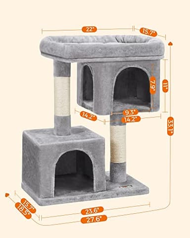 Feandrea Cat Tree, 33.1-Inch Cat Tower, L, Cat Condo for Large Cats up to 16 lb, Large Cat Perch, 2 Cat Caves, Scratching Post, Light Gray UPCT61W - Image 5