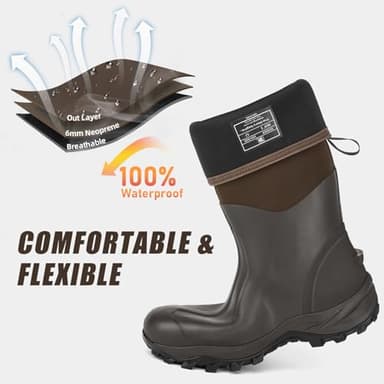 Rubber Boots for Men & Women with Steel Shank, Reliable 6mm Neoprene Waterproof Insulated Rain Boots, Warm Anti-slip High Traction Multi-season Dry Mud Boot for Outdoor Work Hunting, Size 10 - Image 4