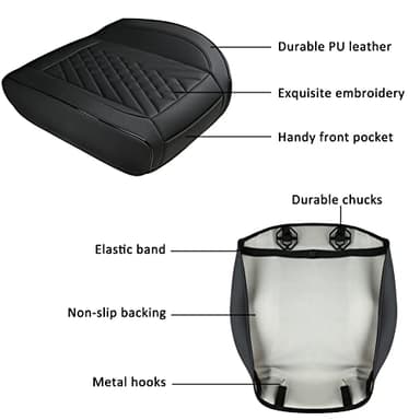 GIANT PANDA Premium PU Leather Front Car Seat Cover Protector Anti-Slip Bottom Seat Cover Fits 95% of Vehicles, Wrapping Around The Bottom (1 Pack - Black) - Image 5