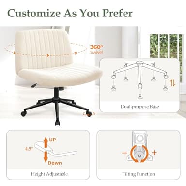 Orange Factory Criss Cross Chair Wheels Wide Cross Legged Office Desk Vanity Dual Base Comfy Fabric Armless Adjustable Swivel for Home Computer Task (Beige) - Image 5