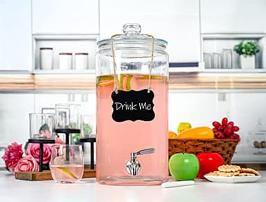 2 Gallon Beverage Serveware with Stainless Steel Spigot + Marker & Chalkboard 100% Leakproof Glass Drink Dispenser for Parties with Spout, Airtight Beverage Dispenser for Water Juice Laundry - Image 6