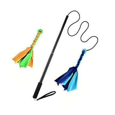 AMYESE Interactive Dog Toys - Extendable Flirt Pole with 2pcs Fleece Lure Tugs for Dog Outdoor Entertainment, Train and Exercise, New Blue - Image 1