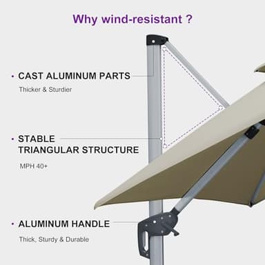 PURPLE LEAF 10ft Cantilever Outdoor Patio Umbrella Large Heavy Duty 360° Rotation Double Top Offset Rectangular Umbrellas for Backyard Deck Pool, Spectrum Sand - Image 7