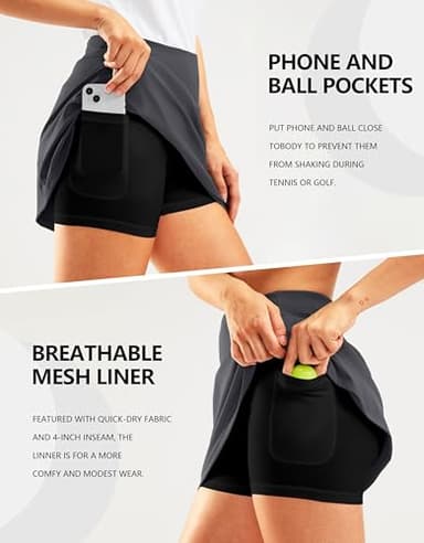 SANTINY 16" Golf Skorts Skirts for Women Zipper Pockets Women's High Waisted Tennis Skirt Athletic Skort (Dark Grey_XL) - Image 4