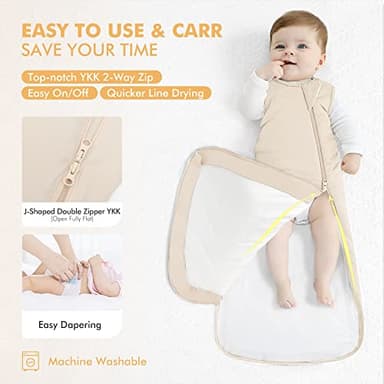 HAPIU Unisex Rayon Made from Bamboo Baby Sleep Sack TOG 1.0, 2-Way Zipper YKK, Wearable Blanket Baby, 0-6 Months,Oat - Image 3