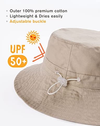 Baby Sun Hat for Boy Girl Toddler Summer Bucket Hat Kids Sun Protection Beach Hat Cotton Baby Hats Light Khaki - Image 2