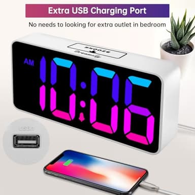 DreamSky Large Digital Alarm Clock Big Numbers for Seniors & Visually Impaired, RGB 9 Inches Desk Clock for Bedroom, Dimmable Jumbo Display, USB Ports, Loud Alarm for Heavy Sleepers, Adjustable Volume - Image 6