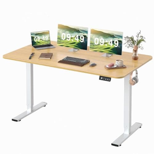 Furmax Electric Height Adjustable Standing Desk Large 55 x 24 Inches Sit Stand up Desk Home Office Computer Desk Memory Preset with T-Shaped Metal Bracket, Light Wood - Image 1
