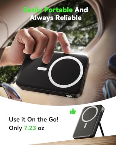 LENUTO for Magsafe Battery Pack 10000mAh Power Bank with Foldable Stand Portable Charger,PD 22.5W Fast Charge,Travel Essential Wireless Charger for iPhone 17/16/15/14/13/12 Series–Black - Image 2