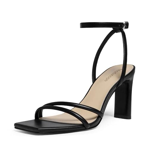 Modatope Black heels for Women Sandals Square Open Toe Chunky High Heels Strappy Ankle Strap Sandals Comfort Dress Party Shoes Size 9.5 - Image 1