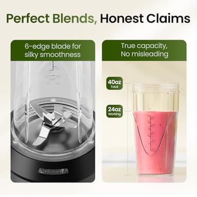 TOPZEE Personal Smoothie Blender - 1000W Single Serve Smoothie Maker with 24oz Portable Travel Cups, Ideal for Protein Shakes, Frozen Drinks, and Kitchen Use - Image 3