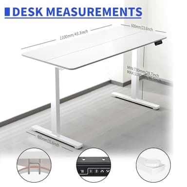 ERGOMAKER 43" Electric Standing Desk, Adjustable Height, Sit Stand Up Desk for Home Office & Computer Workstations, Memory Controller, White - Image 3