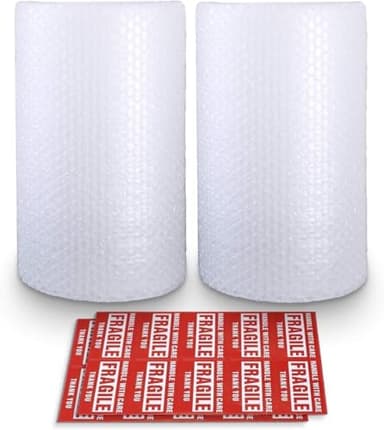 Bubble Cushioning Wrap Rolls, 3/16" x 12" x 72' ft Total [2 Rolls of 36 Feet] Perforated Every 12", 20 Fragile Stickers for Packaging, Shipping, Mailing - Image 1