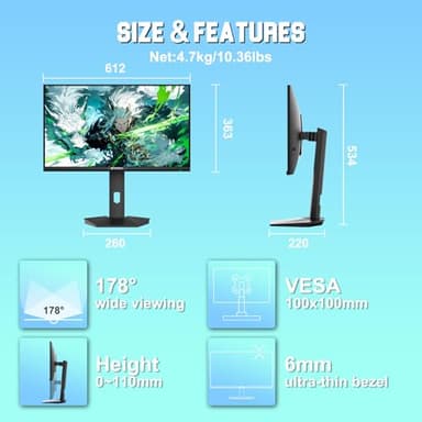 SANSUI 27 inch WQHD 200Hz 180Hz Gaming Monitor 2560×1440P-AMD FreeSync 1ms DCI-P3 95% Fast IPS Computer Monitor,Height Adjustable Vertical/Horizontal Rotating, 2×DisplayPort/HDMI 丨HDR丨Low Motion Blur - Image 9