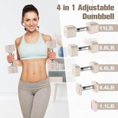 Hezeyferg Adjustable Dumbbells Set of 2, Adjustable Weight Dumbbells with 4 Levels 4.4lb, 6.6lb, 8.8lb, 11lb, Hand Weights Sets for Women/Men Home Gym Full Body Workout (Beige) - Image 2