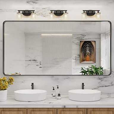 LOAAO 72X36 Inch Black Metal Framed Bathroom Mirror for Wall, Matte Black Bathroom Vanity Mirror Farmhouse, Large Rounded Rectangle Mirror, Anti-Rust, Shatter-Proof, Hangs Horizontally or Vertically - Image 8