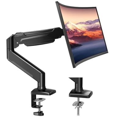 BONTEC Monitor Arm Desk Mount, Gas Spring Monitor Stand, Adjustable Full Motion VESA with C Clamp & Grommet Base, Supports 6.6-19.8lbs LCD/LED Tilt, Swivel, Rotation (Single Arm, 13-32 Inch) - Image 1