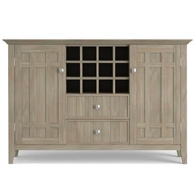 SIMPLIHOME Bedford Buffet - 54 inch Wide Solid Wood 3-Door Sideboard Buffet with Wine Rack in Distressed Grey, Transitional Cabinet for Dining Room or Kitchen with Adjustable Shelves - Image 6