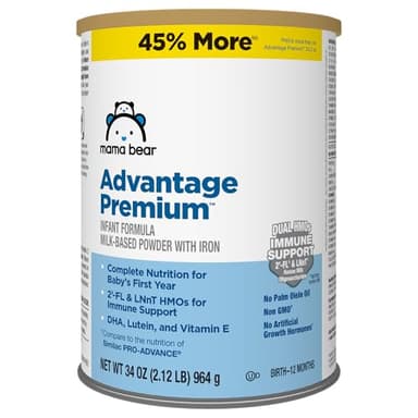 Amazon Brand - Mama Bear Advantage Premium Baby Formula Powder, 2'-FL HMO, LNnT HMOs for Immune Support, Non-GMO, 34 oz (Pack of 1) - Image 1