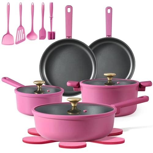 CAROTE Non Stick Pots and Pans Set, Cookware Sets Nonstick, Kitchen Cooking Set with Stay-Cool Handles,with Silicone Tools and Pot Protectors,17 Piece - Image 1