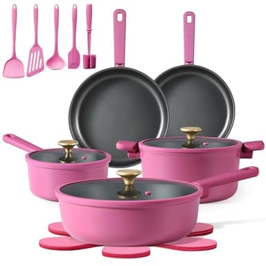 CAROTE Non Stick Pots and Pans Set, Cookware Sets Nonstick, Kitchen Cooking Set with Stay-Cool Handles,with Silicone Tools and Pot Protectors,17 Piece - Image 1