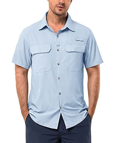 33,000ft Men's UPF 50+ UV Short Sleeve Hiking Fishing Shirt Quick Dry Cooling PFG Sun Protection Shirt for Travel Safari Light Blue - Image 1