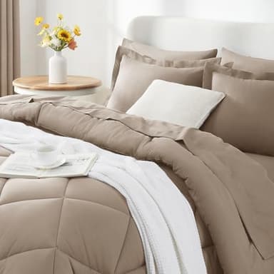 CozyLux Full Size Comforter Sets Khaki - 7 Pieces Bed in a Bag Full, Luxury Soft Bed Set for All Seasons, Bedding Set with Down Alternative Comforter, Sheets, Pillowcases & Shams - Image 3