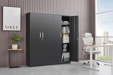 Approgreent Metal Storage Cabinet with Adjustable Shelves, Garage Cabinet with 2 Lockable Doors, Garage Storage Cabinet, Kitchen Pantry Cabinet - 71'H, Black - Image 2