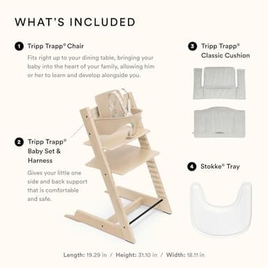 Stokke Tripp Trapp High Chair 2 (Natural), Cushion 2 (Nordic Grey) + Stokke Tray (White) - Includes Chair + Baby Set with Removable Harness for Children 6-36 Months - Image 5