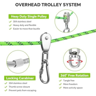 Dog Camping Essentials 50ft Portable Overhead Trolley System Pet Camping Leash for Dogs up to 200lbs Dog Runner for Yard - Image 2