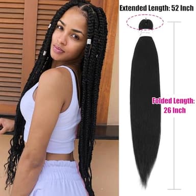Braiding Hair Pre Stretched, 26 Inch 8 Pack Black Prestretched Braiding Hair For Women Braid Hair, Long Professional Synthetic Hair For Knotless Boho Crochet Braids,Yaki Straight Texture(26in,1b,8pc） - Image 2