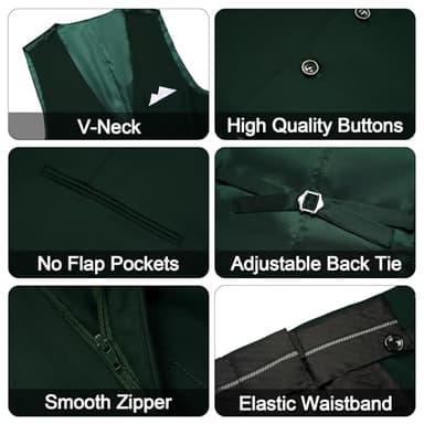 MAGE MALE Mens 3 Piece Suits Slim Fit Tuxedo Suit Set Soild Prom Wedding Suits One Button Blazer Vest Pants Set with Bow Tie Dark Green - Image 5