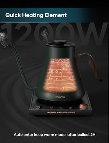 Electric Kettles, INTASTING Gooseneck Electric Kettle, ±1℉ Temperature Control, Stainless Steel Inner, Quick Heating, for Pour Over Coffee, Brew Tea, Boil Hot Water, 0.9L (Forest Green) - Image 5