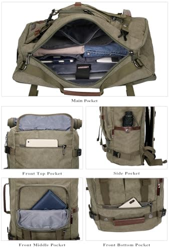 WITZMAN Canvas Backpack Vintage Travel Backpack Large Laptop Bags Convertible Shoulder Rucksack(A519-1 Classic Light Green) - Image 3